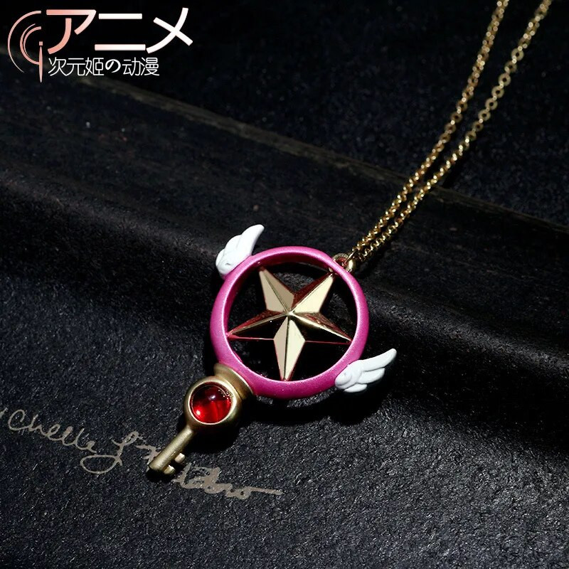 Anime Cardcaptor atslēgas kaklarota metāla kulons KINOMOTO SAKURA Cosplay rekvizīti Wing Star kulons Cute Choker modes rotaslietas dāvana