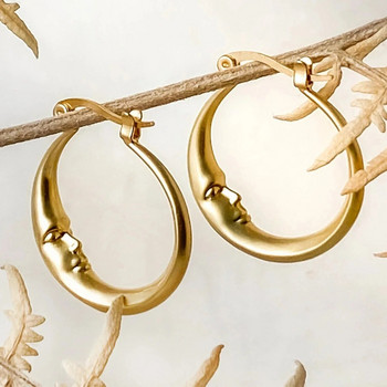 Винтидж златни лунни обеци с обръч за жени Готическа метална резба Лице Личностни обеци Бижута Dropshipping