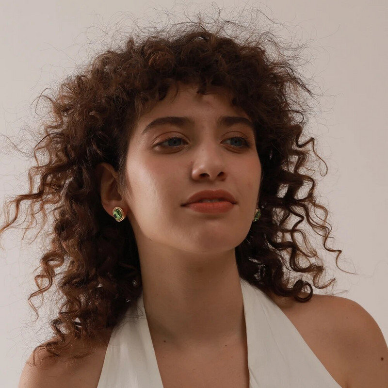 Yhpup nerūsējošā tērauda kvadrātveida ģeometriski zaļa sarkana stikla kristāla smalki auskari Bling ūdensizturīgi sievietēm pamata rotaslietas