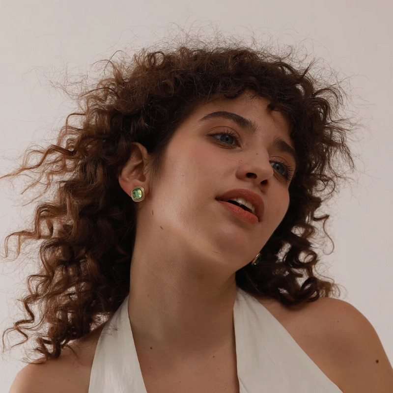 Yhpup nerūsējošā tērauda kvadrātveida ģeometriski zaļa sarkana stikla kristāla smalki auskari Bling ūdensizturīgi sievietēm pamata rotaslietas