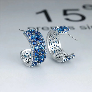 Χαριτωμένα γυναικεία σκουλαρίκια με καρφιά μπλε ζιργκόν Σκουλαρίκια λουλούδι από πέτρα ουράνιο τόξο Γούρι Ασημί χρώμα Σκουλαρίκια γάμου για γυναίκες