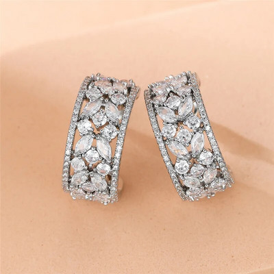 Jauki sieviešu zili cirkona auskari varavīksnes kristāla akmens ziedu auskari burvīgi sudraba krāsā kāzu auskari sievietēm