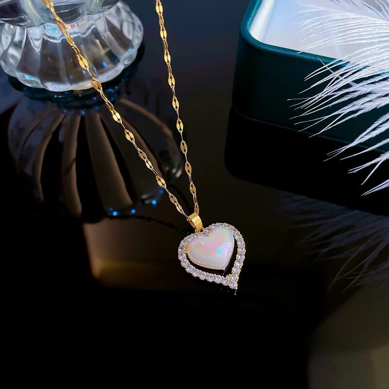 OIMG 316L από ανοξείδωτο ατσάλι 2022 Κορεάτικη μόδα Κολιέ με κρεμαστό κόσμημα μαργαριταρένιου χρώματος γοργόνα Αισθητικά κοσμήματα Kpop