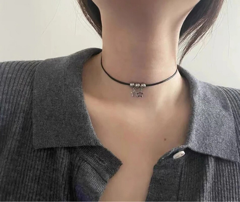 Dobu zvaigznes kulons nerūsējošā tērauda krelles kaklarota kaklarota sievietēm korejiešu modes vintage vasaras virvju ķēde Y2K rotaslietas aksesuāri