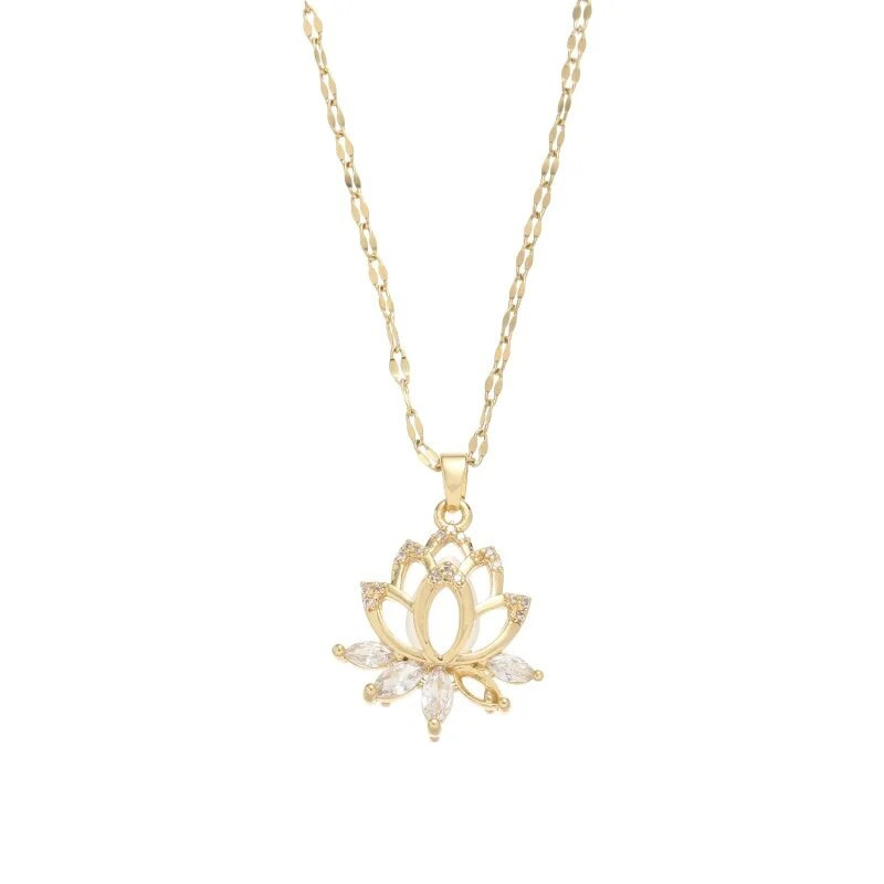 [18 K apzeltījums] Bez izbalēšanas, kaķa acs akmens cirkona lotosa kaklarota, personība banketu ballītē, rotaslietas dzimšanas dienas dāvana sievietēm