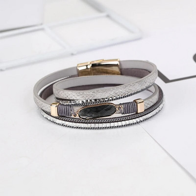 Modes ādas rokassprādzes sievietēm Rhinestone Charm Sieviešu Boho daudzslāņu plata ietīšanas rokassprādze Sieviešu kāzu aksesuāriRotaslietas