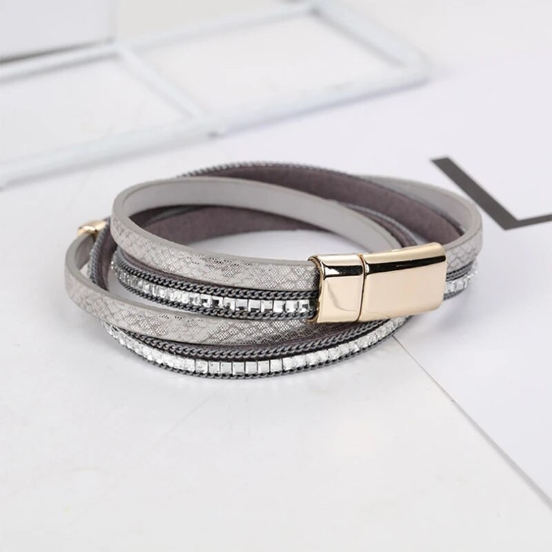 Modes ādas rokassprādzes sievietēm Rhinestone Charm Sieviešu Boho daudzslāņu plata ietīšanas rokassprādze Sieviešu kāzu aksesuāriRotaslietas