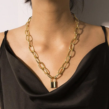 Νέα μενταγιόν Κλειδαριά Πανκ Κολιέ για γυναίκες Χρυσό Χρώμα Κοίλη Αλυσίδα Προσωπικότητα Γυναικείο Λαιμός Κοσμήματα γοτθική διακόσμηση λαιμού