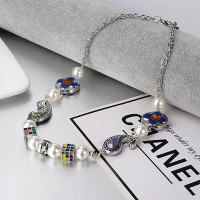 Hip Hop Punk personalizēta zemes kaktusa pakavs zieds ar melnu krellēm, gara kombinēta kaklarota