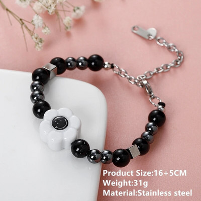 Hip Hop Punk personalizēta zemes kaktusa pakavs zieds ar melnu krellēm, gara kombinēta kaklarota