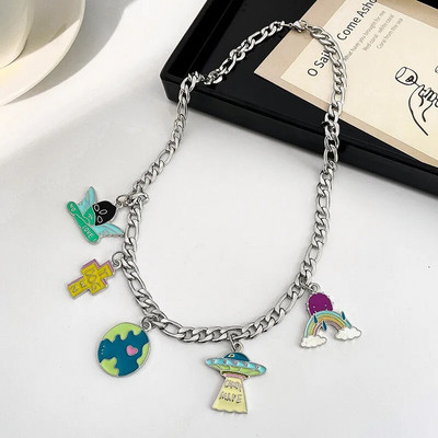 Hip Hop Punk personalizēta zemes kaktusa pakavs zieds ar melnu krellēm, gara kombinēta kaklarota