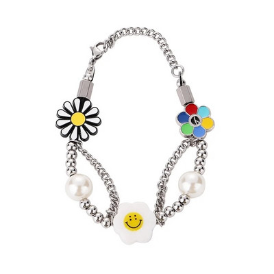 Hip Hop Punk personalizēta zemes kaktusa pakavs zieds ar melnu krellēm, gara kombinēta kaklarota