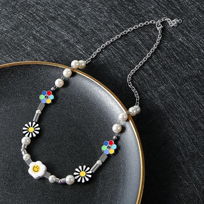 Hip Hop Punk personalizēta zemes kaktusa pakavs zieds ar melnu krellēm, gara kombinēta kaklarota