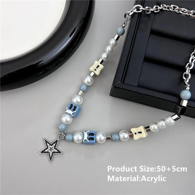 Hip Hop Punk personalizēta zemes kaktusa pakavs zieds ar melnu krellēm, gara kombinēta kaklarota