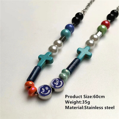 Hip Hop Punk personalizēta zemes kaktusa pakavs zieds ar melnu krellēm, gara kombinēta kaklarota