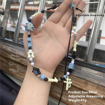 Hip Hop Punk personalizēta zemes kaktusa pakavs zieds ar melnu krellēm, gara kombinēta kaklarota