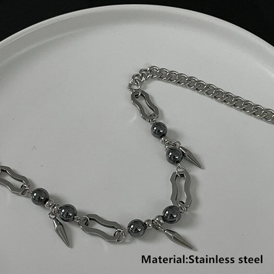 Hip Hop Punk personalizēta zemes kaktusa pakavs zieds ar melnu krellēm, gara kombinēta kaklarota