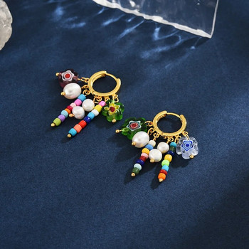 Цветни обеци с мъниста за жени INS Wind Прекрасни обеци с естествени перли с модерен дизайн Обеци с пискюли