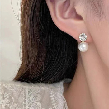 Френски романтични прости кръгли перлени обеци с циркон за момичета 2023 г. Нови модни бижута Луксозни аксесоари за дамски уши