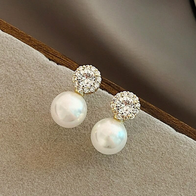 Mergaičių prancūziški romantiški paprasti inkrustuoti cirkonio apvalūs perlų auskarai 2023 m. Nauji madingi papuošalai Prabangūs aksesuarai, skirti moteriškoms ausinėms