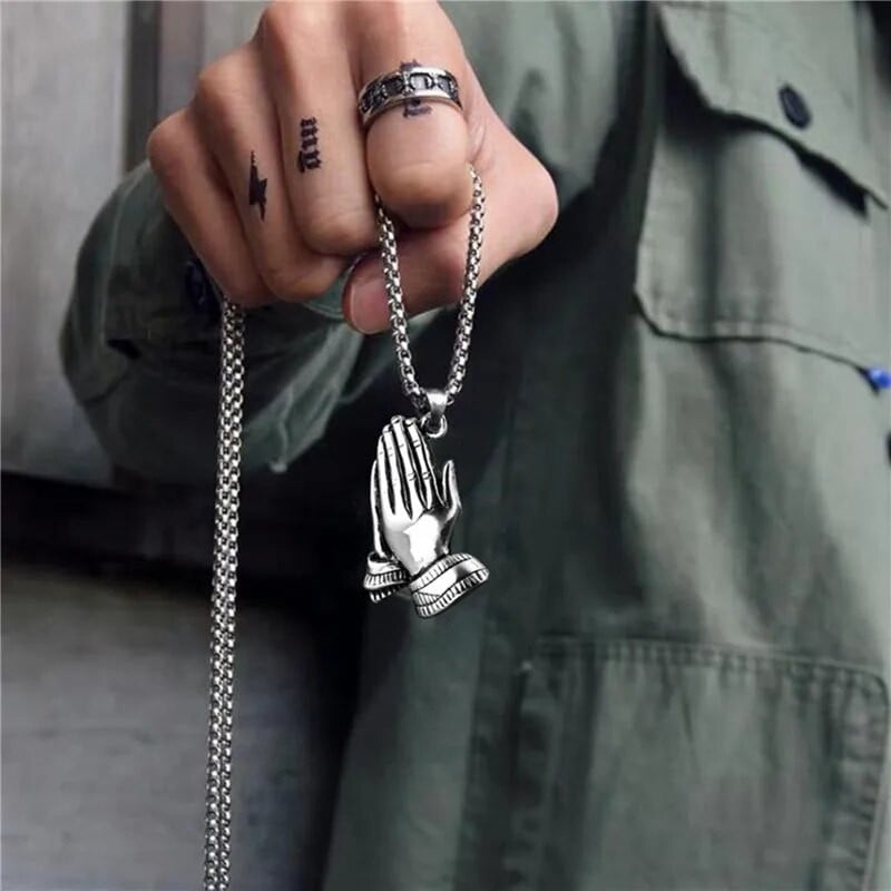 Hip Hop Rock Pray Hand Buddha medál rozsdamentes acél lánc nyaklánc férfiaknak Akciós férfi ékszer ajándék 2023 új