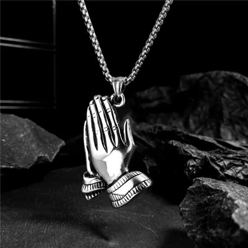 Hip Hop Rock Pray Hand Buddha medál rozsdamentes acél lánc nyaklánc férfiaknak Akciós férfi ékszer ajándék 2023 új