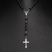 Vintage Cross Kaklarota Melns Balts Zila Jaunavas Marijas kulons Kristāla Rožukroņa Pērlītes Ķēdes Modes Rotaslietas Karstā izpārdošana Kaklarota Dāvanas