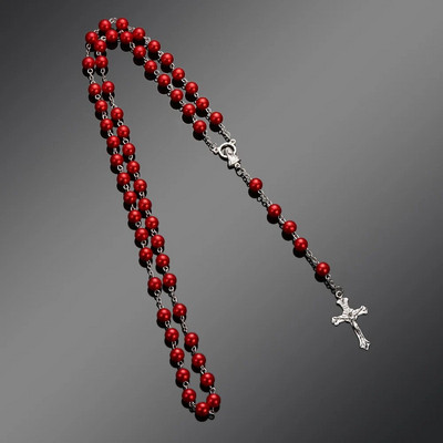 Vintage Cross Kaklarota Melns Balts Zila Jaunavas Marijas kulons Kristāla Rožukroņa Pērlītes Ķēdes Modes Rotaslietas Karstā izpārdošana Kaklarota Dāvanas