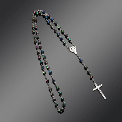 Vintage Cross Kaklarota Melns Balts Zila Jaunavas Marijas kulons Kristāla Rožukroņa Pērlītes Ķēdes Modes Rotaslietas Karstā izpārdošana Kaklarota Dāvanas