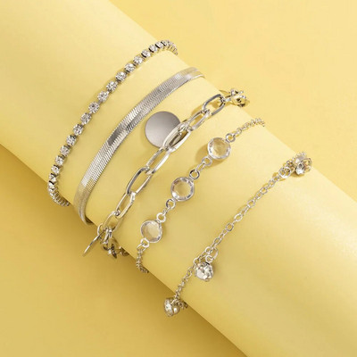 Boho plakana čūskas kaula ķēde Rhinestone sequin kulonu rokassprādzes komplekts Sieviešu ģeometriski modes rokassprādzes kombinētas meiteņu rotaslietas