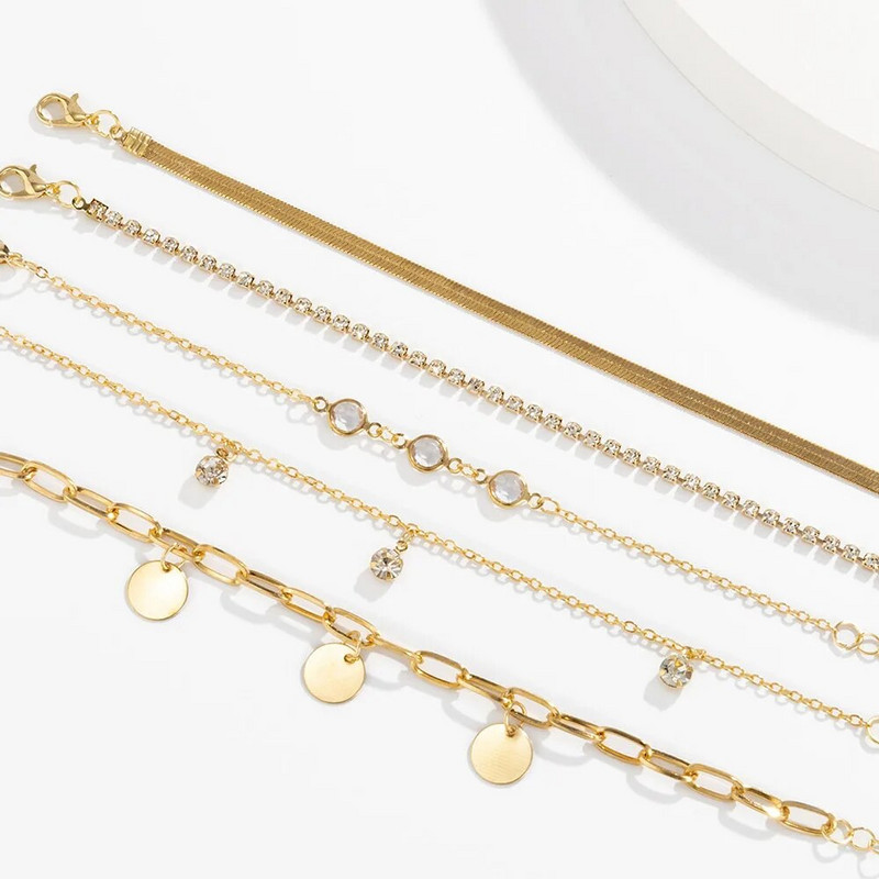 Boho plakana čūskas kaula ķēde Rhinestone sequin kulonu rokassprādzes komplekts Sieviešu ģeometriski modes rokassprādzes kombinētas meiteņu rotaslietas