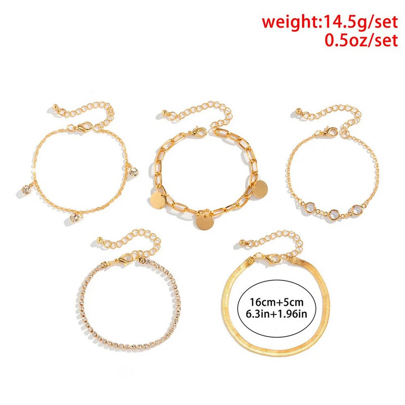 Boho plakana čūskas kaula ķēde Rhinestone sequin kulonu rokassprādzes komplekts Sieviešu ģeometriski modes rokassprādzes kombinētas meiteņu rotaslietas