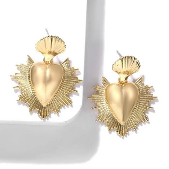 Модерни златни цветни прости висящи обеци със сърце Модни елегантни готини метални обеци с капки Изящни бижута Pendientes Hombre Ново