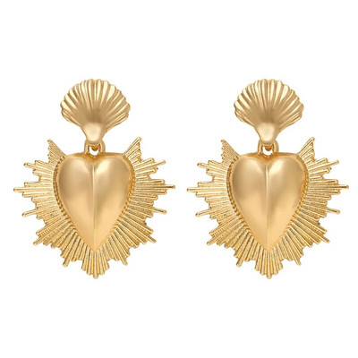 Модерни златни цветни прости висящи обеци със сърце Модни елегантни готини метални обеци с капки Изящни бижута Pendientes Hombre Ново