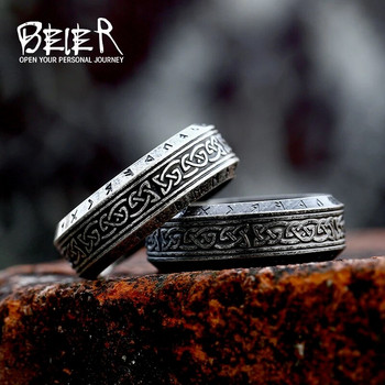 Beier 316L Στυλ Μόδας από ανοξείδωτο ατσάλι ΑΝΔΡΙΚΟ Γυναικείο Μόδα Odin Norse Viking Totem Amulet Rune Words Δαχτυλίδια Κοσμήματα LR-R143
