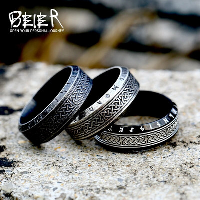 Beier 316L Stainless Steel Fashion Style MEN Women Fashion Odin Norse Viking Totem Amulet Rune Words Rings Jewelry LR-R143