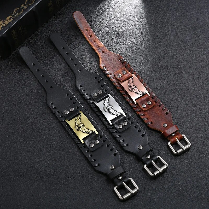 2022. gada moderns Totem Design Nordic Eagle rokassprādze Viking vīriešu rokassprādze Jauna modes īstas ādas austi aksesuāri ballīšu rotaslietas