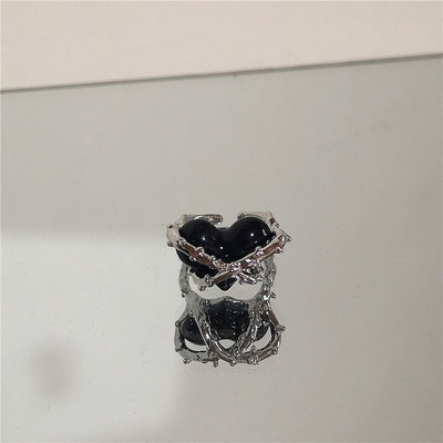 Punk Harajuku Goth Thorns Melns Sudraba Krāsa Neregulārs Sirds krusts Atvērts Gredzens Sievietēm Vīrieši Mīļākais Vintage 90s Y2K Grunge Jewelry