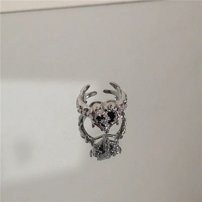 Punk Harajuku Goth Thorns Melns Sudraba Krāsa Neregulārs Sirds krusts Atvērts Gredzens Sievietēm Vīrieši Mīļākais Vintage 90s Y2K Grunge Jewelry