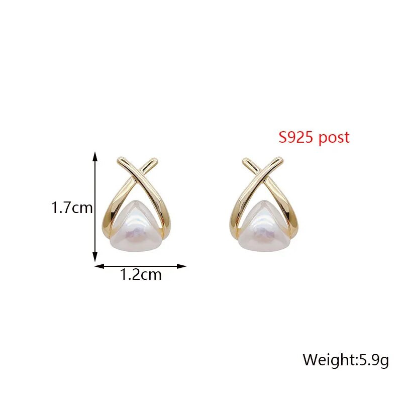 Jauni korejiešu pērļu trīsstūrveida auskari zelta krāsā, metāla krusts, sīki auskari sievietēm, saldi eleganti sieviešu ausu rotaslietas brincos