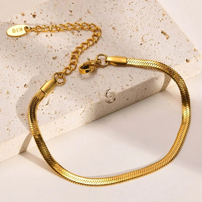 Vnox minimalista női kígyó lánc karkötő, arany színű penge halszálkás lánc bélyegzővel, állítható lány divatos ékszerek