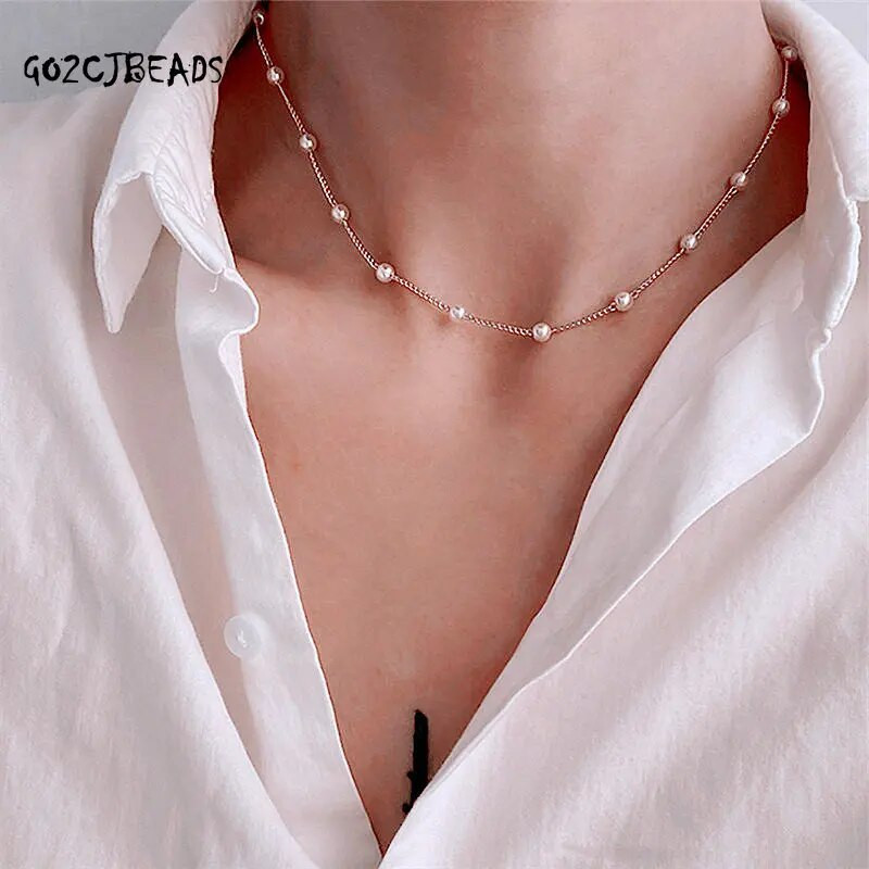 Pērļu kaklarota sievietēm Modes atslēgas kaula ķēde meitenei dāvanu ballīte vienkāršas rotaslietas, pērļu kaklarotas, sieviete