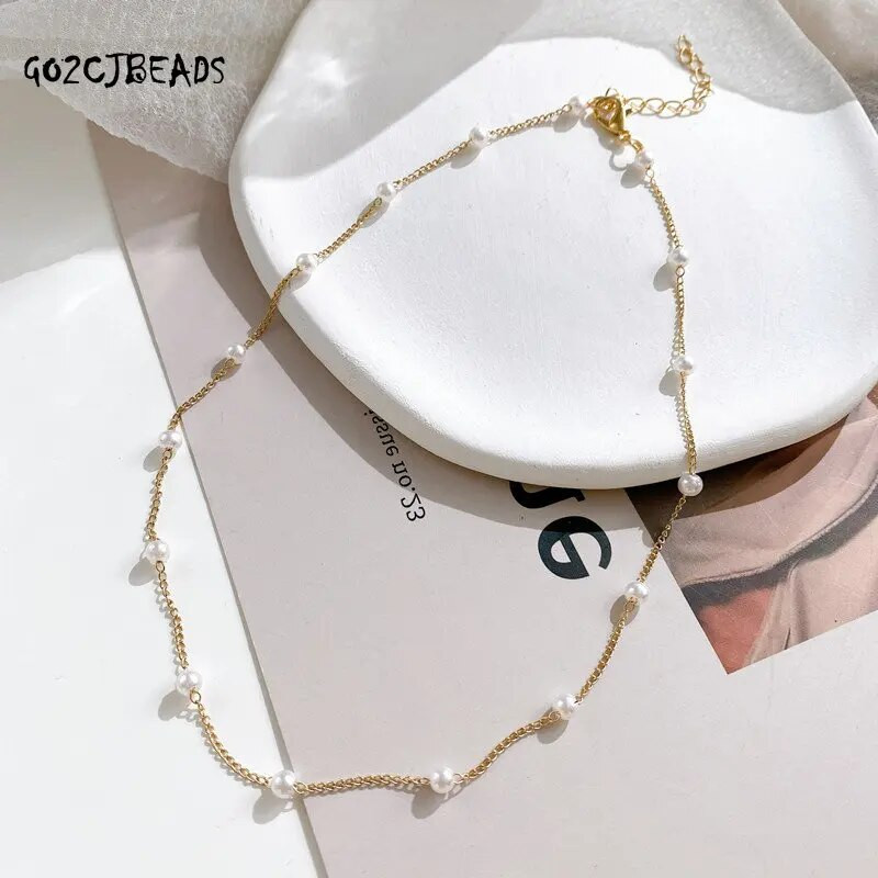 Pērļu kaklarota sievietēm Modes atslēgas kaula ķēde meitenei dāvanu ballīte vienkāršas rotaslietas, pērļu kaklarotas, sieviete