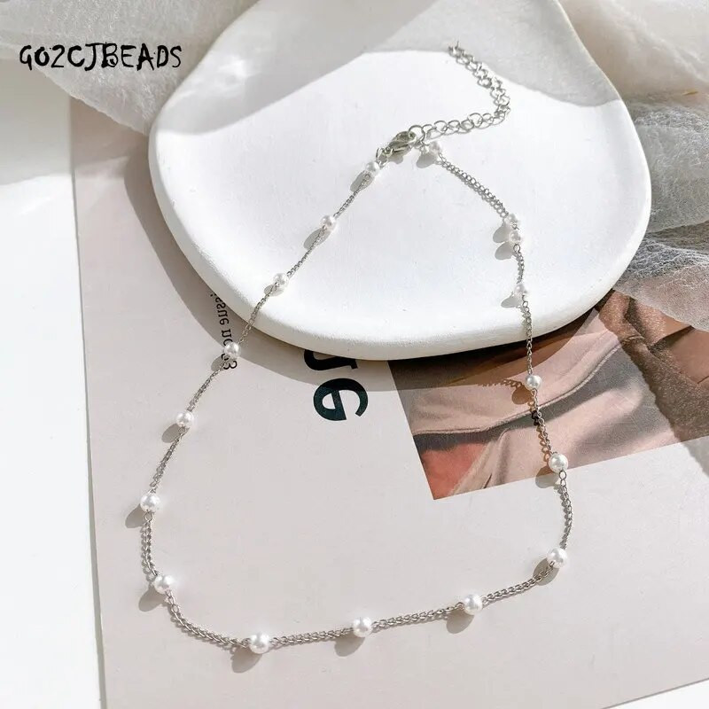 Pērļu kaklarota sievietēm Modes atslēgas kaula ķēde meitenei dāvanu ballīte vienkāršas rotaslietas, pērļu kaklarotas, sieviete