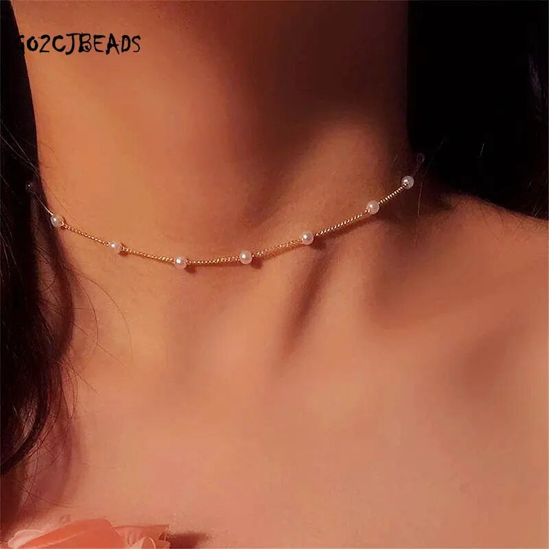 Pērļu kaklarota sievietēm Modes atslēgas kaula ķēde meitenei dāvanu ballīte vienkāršas rotaslietas, pērļu kaklarotas, sieviete