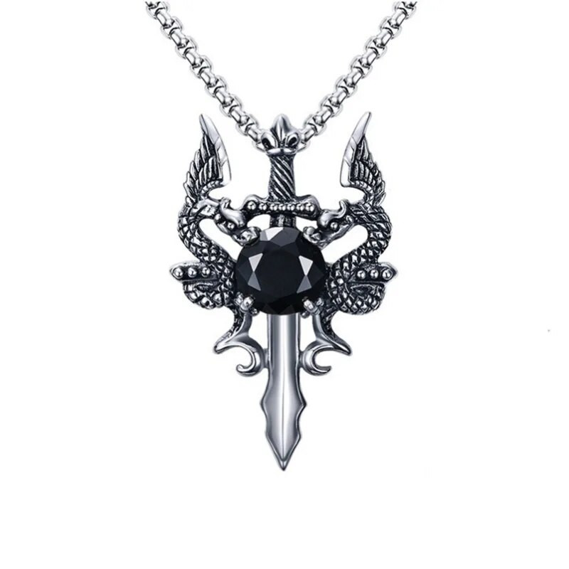 Divat sárkánykard nyaklánc kereszt medál Hip Hop punk nyakláncok férfiaknak kereszt ékszerek kiegészítők buli évfordulós ajándék