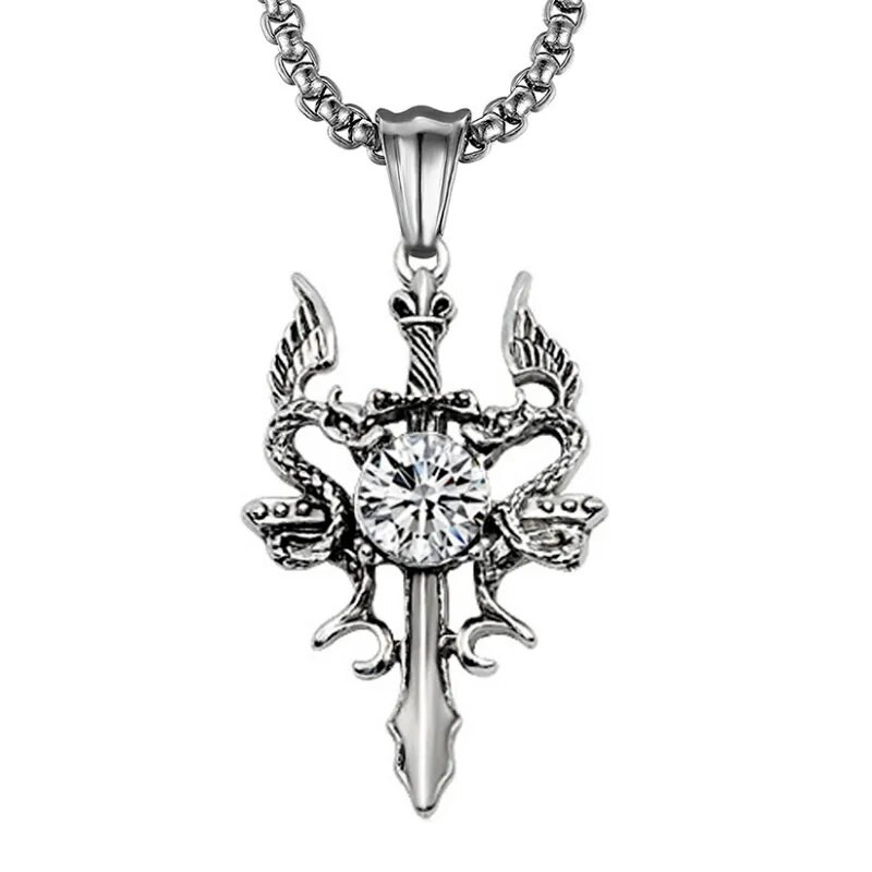 Divat sárkánykard nyaklánc kereszt medál Hip Hop punk nyakláncok férfiaknak kereszt ékszerek kiegészítők buli évfordulós ajándék