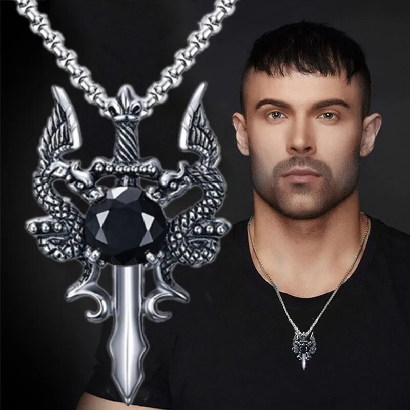 Divat sárkánykard nyaklánc kereszt medál Hip Hop punk nyakláncok férfiaknak kereszt ékszerek kiegészítők buli évfordulós ajándék