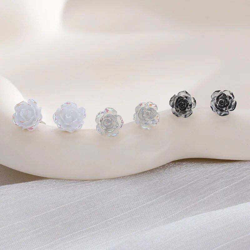 Γλυκά τριαντάφυλλα καρφωτά σκουλαρίκια για γυναίκες κορίτσι Χαριτωμένο μικρό λουλούδι σκουλαρίκι καρφωτό δώρο Κορεατικής μόδας 3-χρωμα Μοντέρνα κοσμήματα