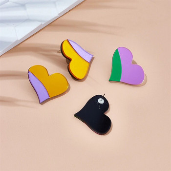 YAOLOGE Acrylic Exaggerated Color Blocking Love Heart Stud σκουλαρίκια για γυναίκες Νέα τάση για κορίτσια Mirror Ear Κοσμήματα Δώρα γενεθλίων